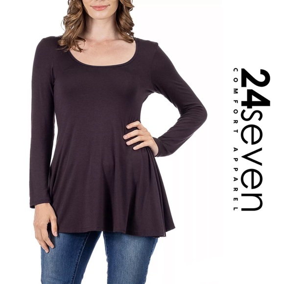 24Seven Long Sleeve Swing Style Flare Tunic Top - Picture 1 of 9